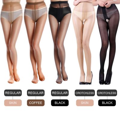 1/3Pair Women Sheer Oil Shiny Glossy Pantyhose Tights Crotchless Stockings Socks